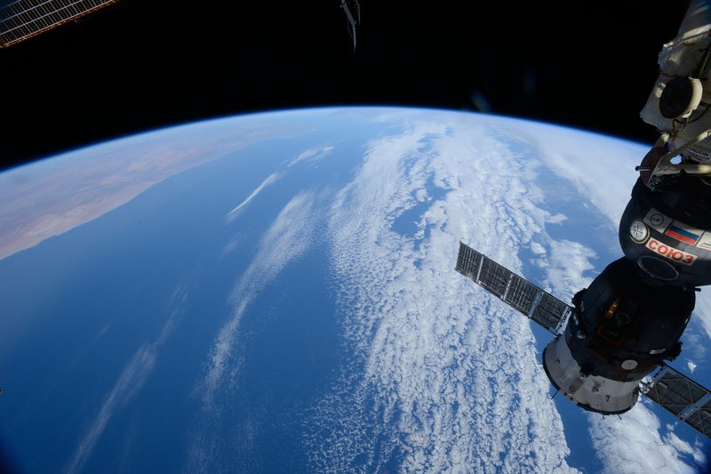 View of Earth and Soyuz module from the ISS